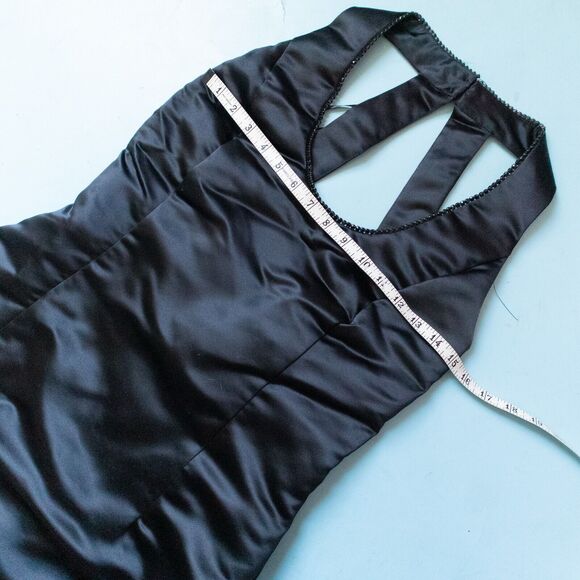 Jessica McClintock Vintage Y2K Black Beaded Halter Fitted Formal Gown Size 12 - Picture 7 of 13